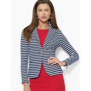 Lauren Ralph Lauren Navy & White Striped Blazer Jacket L Nautical Office Travel